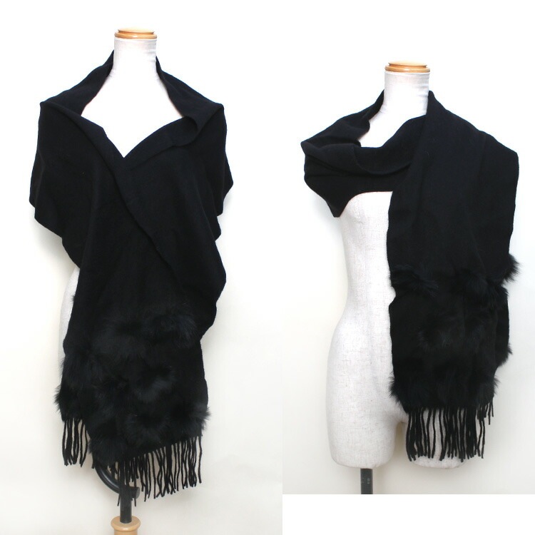 カシミヤ混 ストール マフラー フォックス ファー飾り付 ブラック レディース カシミア フリンジ 送料無料 プレゼント ギフト カシミヤ混 ストール マフラー フォックス ファー飾り付 ブラック レディース カシミア フリンジ 送料無料 プレゼント ギフト