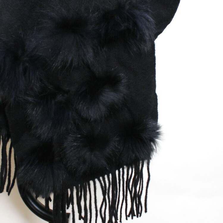 カシミヤ混 ストール マフラー フォックス ファー飾り付 ブラック レディース カシミア フリンジ 送料無料 プレゼント ギフト カシミヤ混 ストール マフラー フォックス ファー飾り付 ブラック レディース カシミア フリンジ 送料無料 プレゼント ギフト