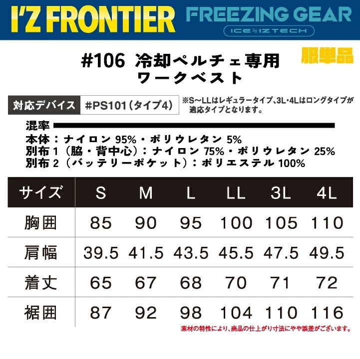 [2024年新作]アイズフロンティア ペルチェ用 ベスト 服単品 春夏 暑さ対策 涼しい 冷却 仕事服 作業服 作業着 おしゃれ かっこいい I Z FRONTIER /if-106