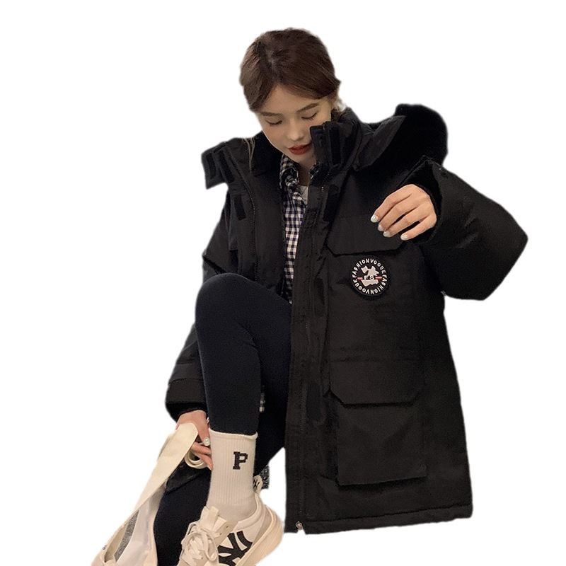 ダウン綿服女性2023年新型冬に帽子付き綿入れの上着を厚くした女性韓国版ゆるい綿入れの工装服コート