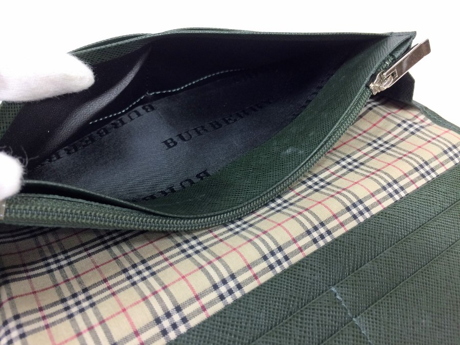 長財布 レザー ディープグリーン 中古品
