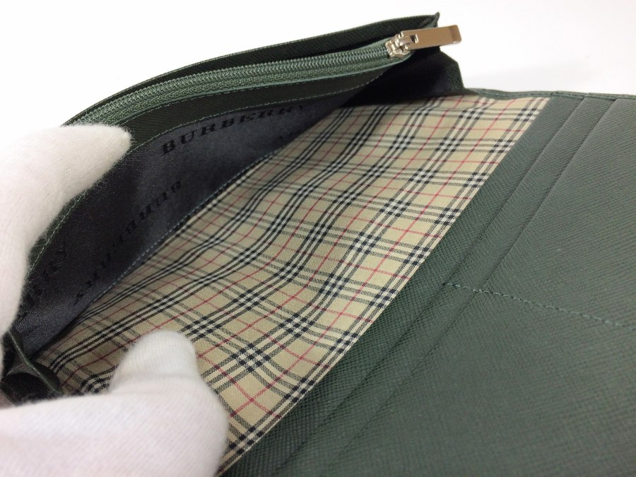 長財布 レザー ディープグリーン 中古品