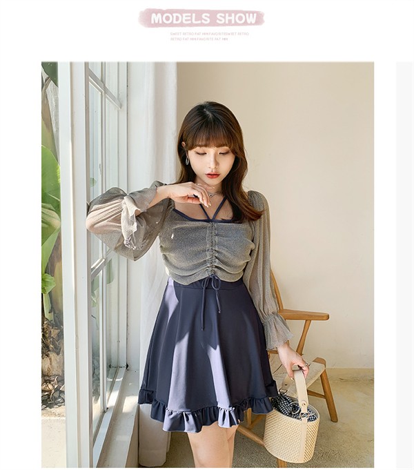 ワンピース水着 ぽっちゃり 水着 服みたいな 韓国風 大きいサイズ 体型カバー 露出控えめ 可愛い 長袖 おしゃれ ショートパンツ ビーチ 夏 リゾート 海 プール 温泉 オールインワン オトナ女子