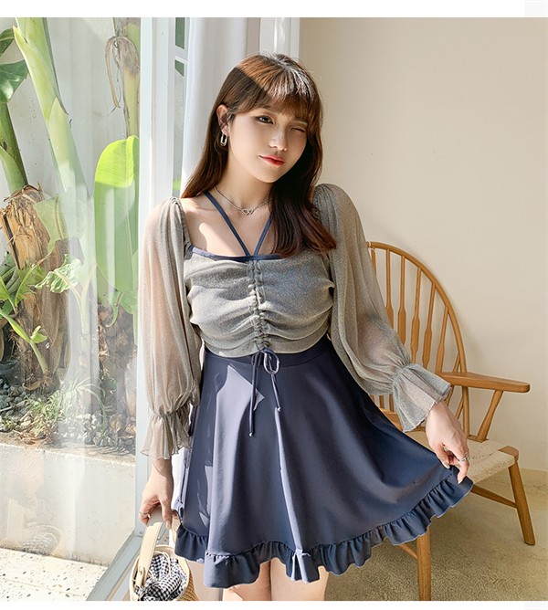 ワンピース水着 ぽっちゃり 水着 服みたいな 韓国風 大きいサイズ 体型カバー 露出控えめ 可愛い 長袖 おしゃれ ショートパンツ ビーチ 夏 リゾート 海 プール 温泉 オールインワン オトナ女子