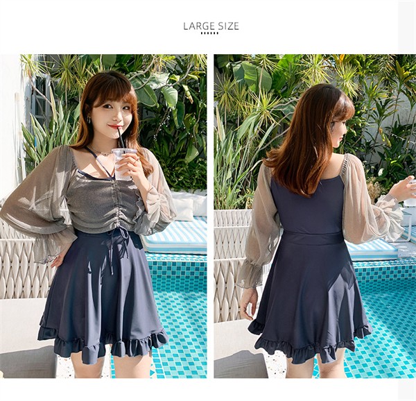 ワンピース水着 ぽっちゃり 水着 服みたいな 韓国風 大きいサイズ 体型カバー 露出控えめ 可愛い 長袖 おしゃれ ショートパンツ ビーチ 夏 リゾート 海 プール 温泉 オールインワン オトナ女子