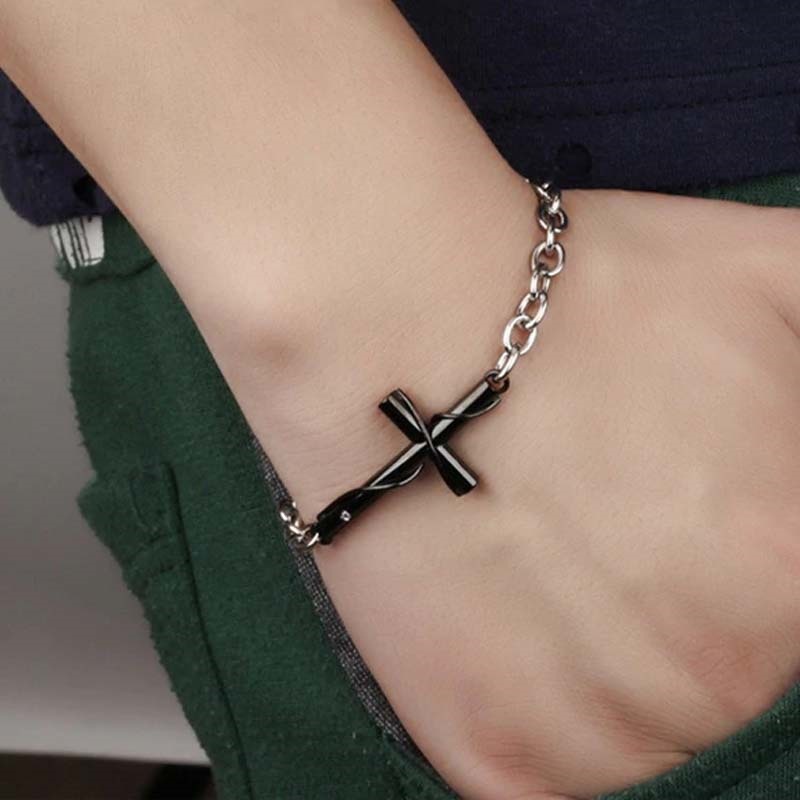 [ペアルック用 プレゼント] ジルドレイククロスブレスレットブラックとピンクゴールド ペアセット お揃い カップル 男性 女性 バングル サージカルステンレス316L stb00-00-0285