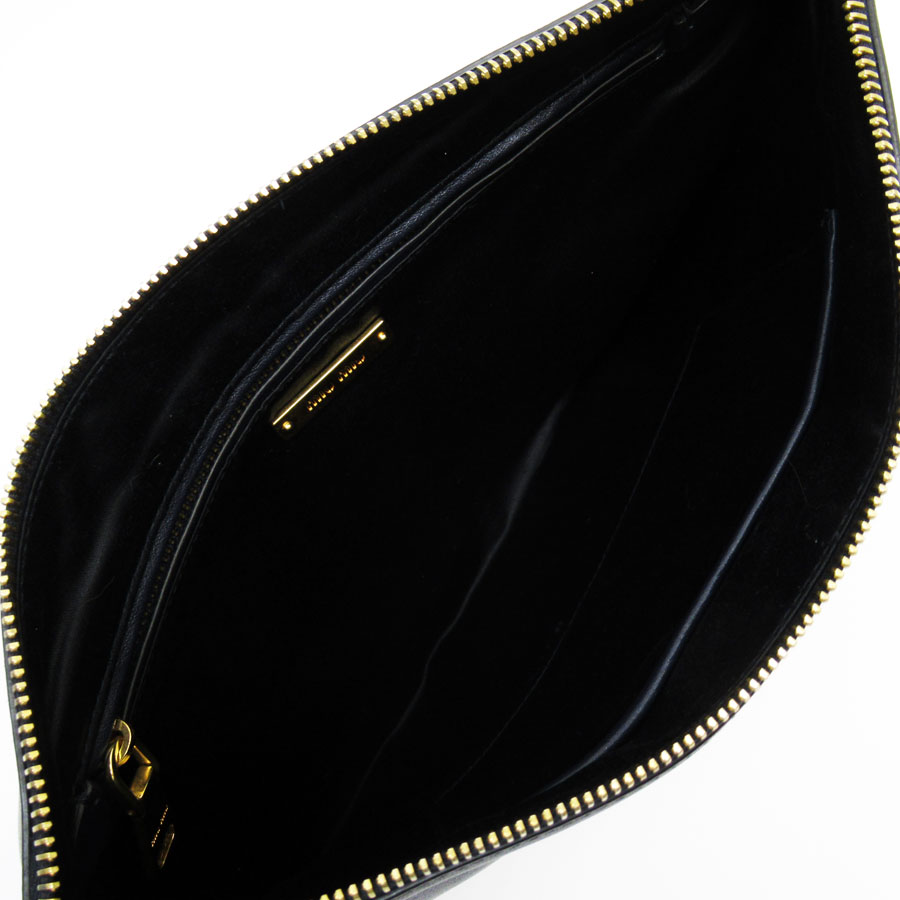 ミュウミュウ MIUMIU クラッチバッグ レザー/メタル ネイビー/ゴールド ユニセックス w0877k