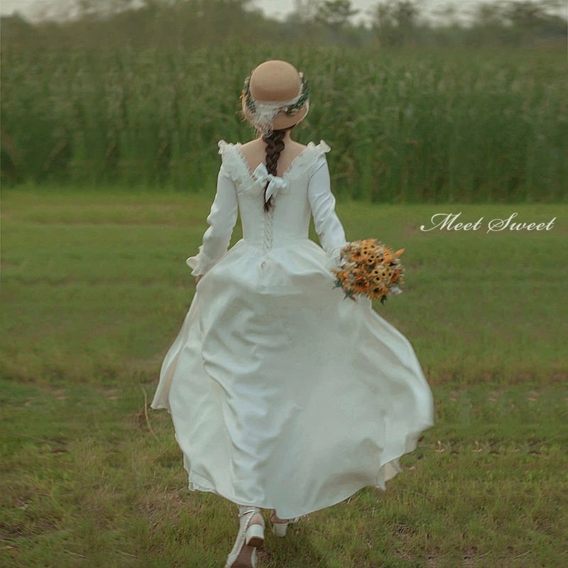 長袖 大きいサイズ プリンセスラインドレス 二次会 後ろ撮り ドレス ウェディグドレス カラードレス 海外挙式 安い 前撮り 袖付き　送料無料 結婚式 花嫁 ウエディングドレス 袖あり 長袖 二次会 ウェディグドレス Aライン