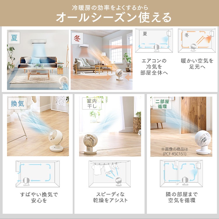 サーキュレーター リモコン 首振り 18畳 3D送風 上下 左右 扇風機 コンパクト PCF-SC15T PCF-SC15T-EC ホワイト アイボリー　メガ割