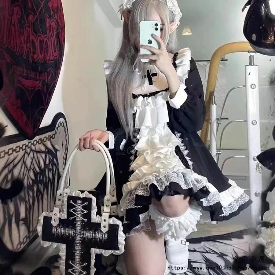 オリジナルゴシックシスター風ロリータブルー白ワンピースワンピースロリータキュートな日常
