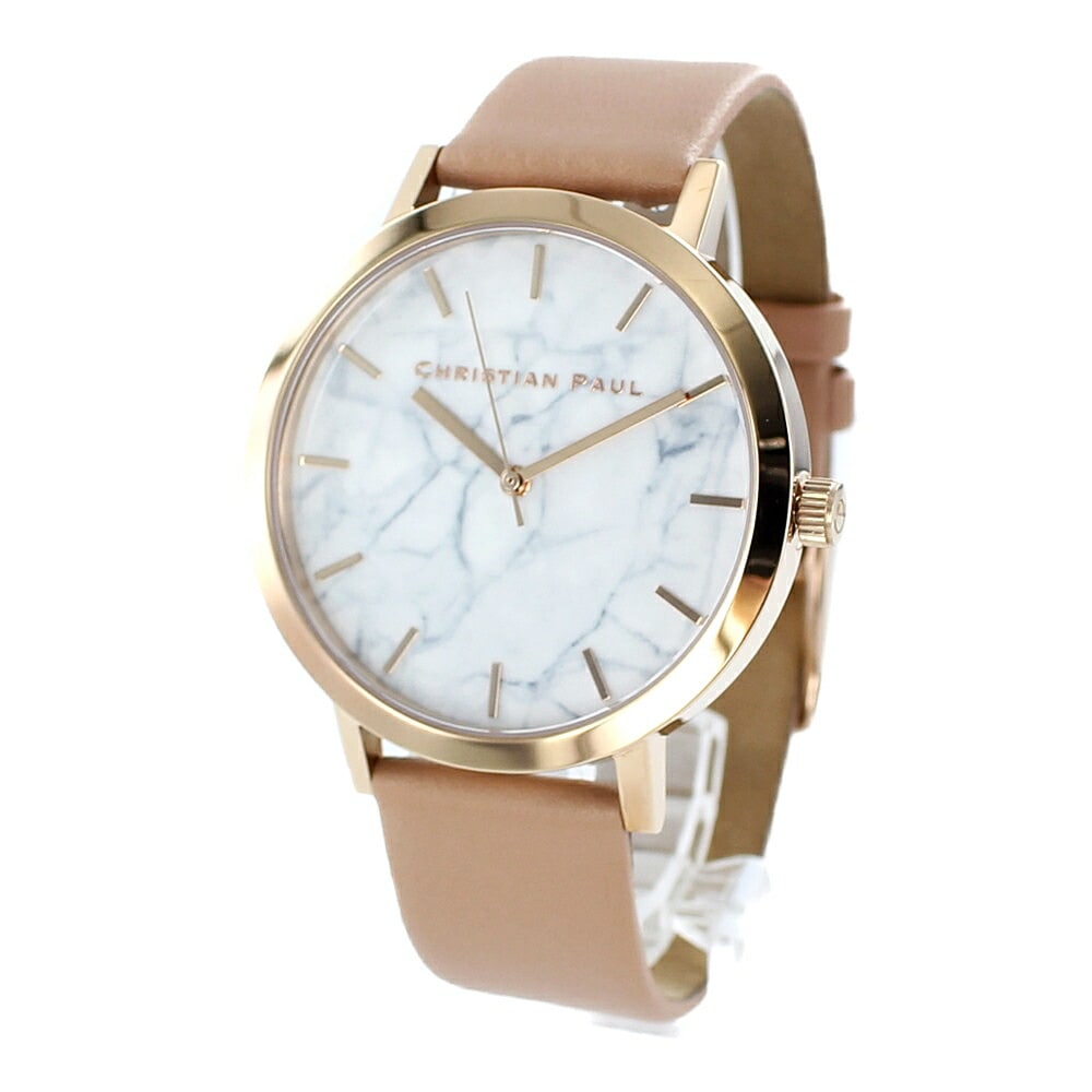 クリスチャンポール 腕時計サプライズ おそろい ペアウォッチ メンズ レディース 大理石柄 ダークブラウン ベビーピンク レザー 誕生日プレゼント ポイント消化