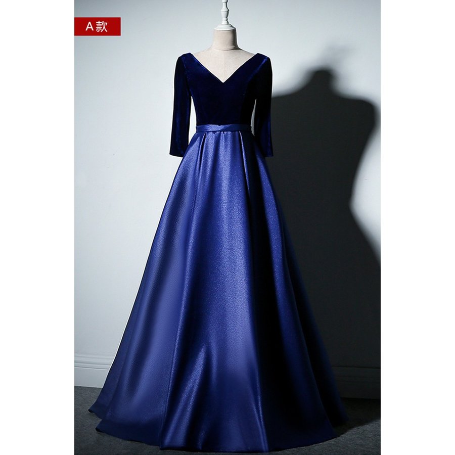 ロングドレス 演奏会 結婚式 ドレス 袖あり マキシ丈 aライン パーティードレス フォーマル ピア