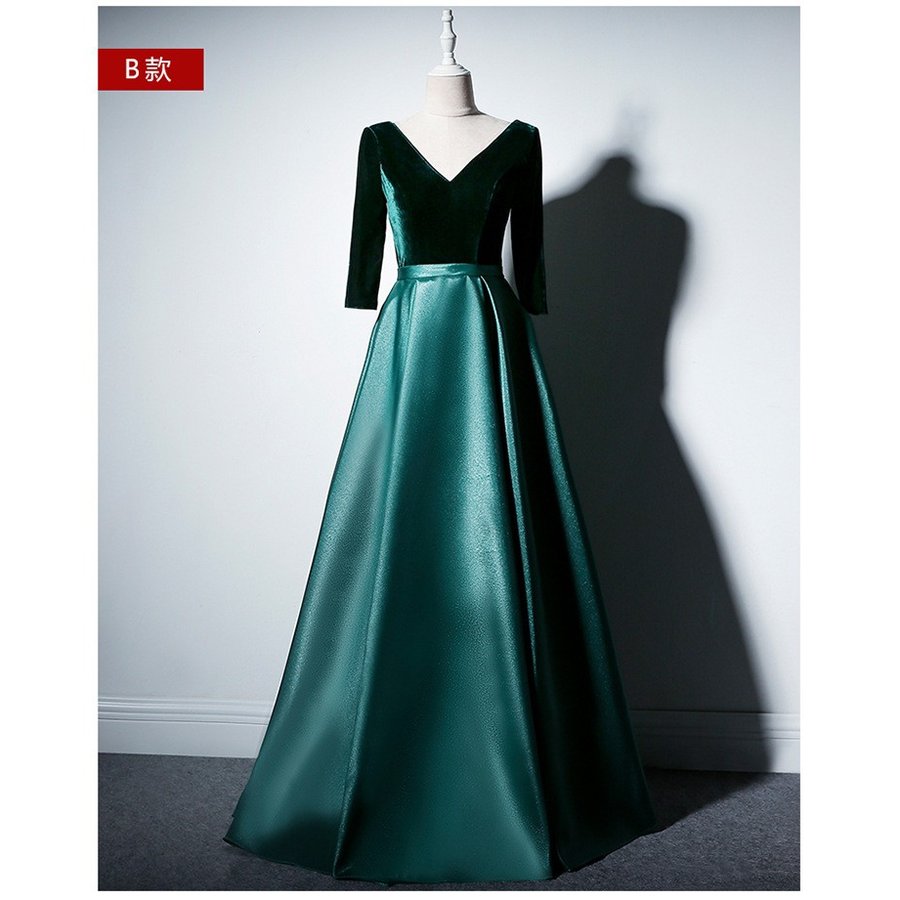 ロングドレス 演奏会 結婚式 ドレス 袖あり マキシ丈 aライン パーティードレス フォーマル ピア