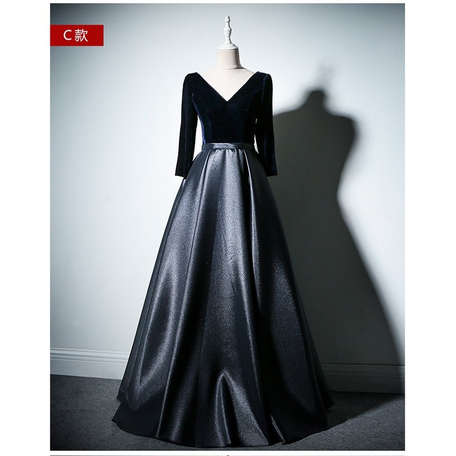 ロングドレス 演奏会 結婚式 ドレス 袖あり マキシ丈 aライン パーティードレス フォーマル ピア