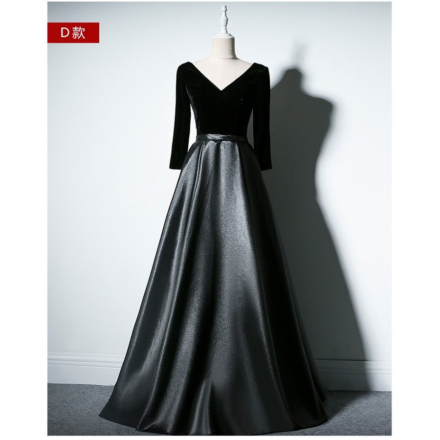 ロングドレス 演奏会 結婚式 ドレス 袖あり マキシ丈 aライン パーティードレス フォーマル ピア