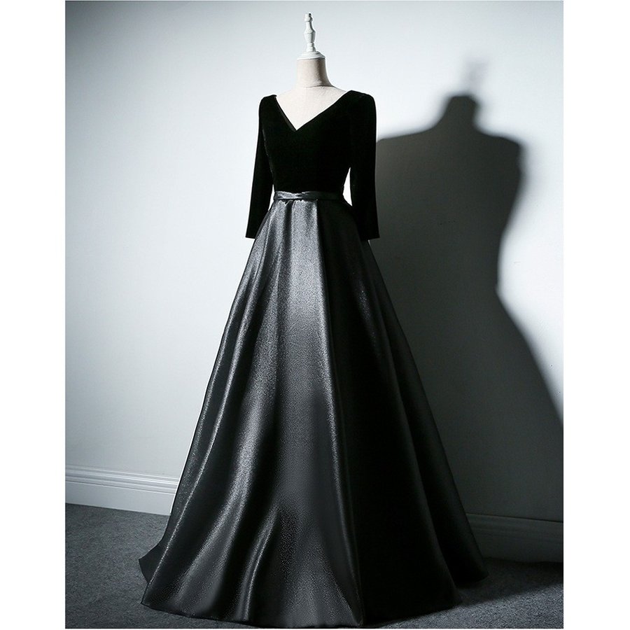 ロングドレス 演奏会 結婚式 ドレス 袖あり マキシ丈 aライン パーティードレス フォーマル ピア