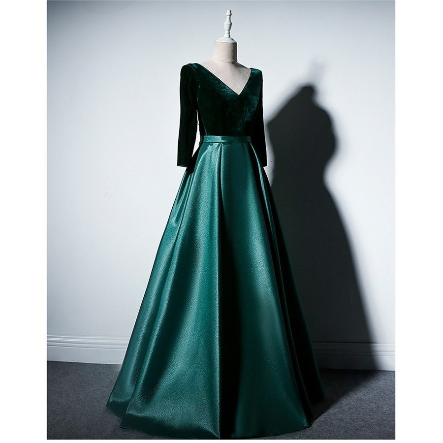 ロングドレス 演奏会 結婚式 ドレス 袖あり マキシ丈 aライン パーティードレス フォーマル ピア