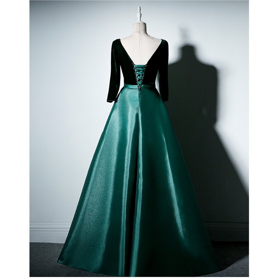 ロングドレス 演奏会 結婚式 ドレス 袖あり マキシ丈 aライン パーティードレス フォーマル ピア