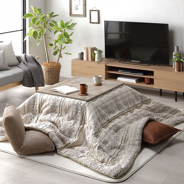 こたつ セット 2点セット [ こたつテーブル ：ブラウン こたつ布団 ：アイボリー ] テーブル 幅75cm こたつ掛け布団 インド綿