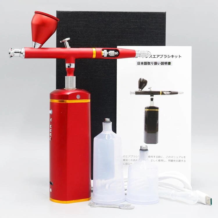 エアブラシ 1500mAh電池 自動電源 オートスイッチ 口径0.3mm USB充電式 エア調整バルブ付 コンプレッサー プラモデル 絵画 模型 塗装工具 DIY