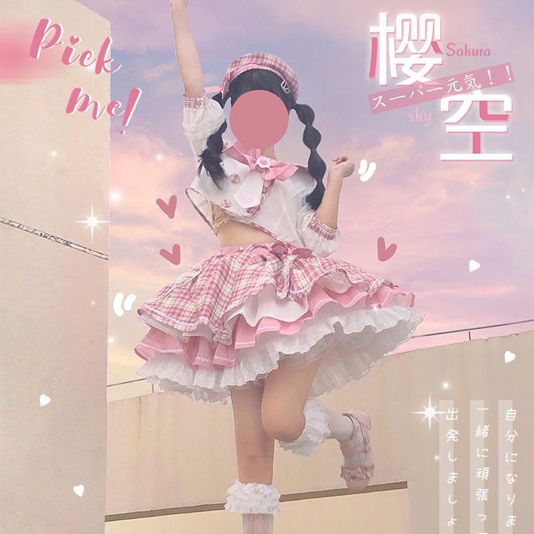 ロリータ サクラコングスーツ ピンクチェック柄半袖 スイートチェック柄スカート リボンロリータ 本格トレンド ロリータ サクラコングスーツ ピンクチェック柄半袖 スイートチェック柄スカート リボンロリータ 本格トレンド