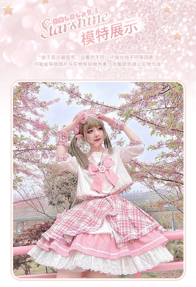 ロリータ サクラコングスーツ ピンクチェック柄半袖 スイートチェック柄スカート リボンロリータ 本格トレンド ロリータ サクラコングスーツ ピンクチェック柄半袖 スイートチェック柄スカート リボンロリータ 本格トレンド