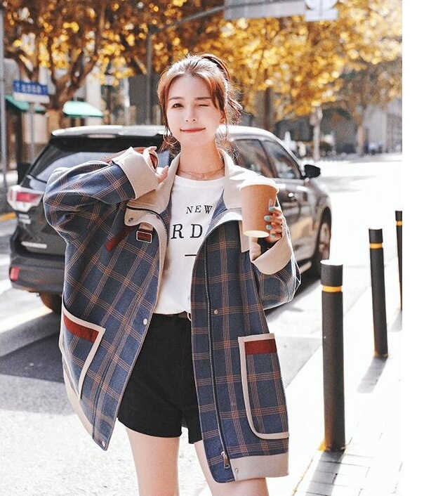 【送料無料】レディース 2カラー ジャケット ミディアム丈 チェック柄 襟付き 長袖 【送料無料】レディース 2カラー ジャケット ミディアム丈 チェック柄 襟付き 長袖