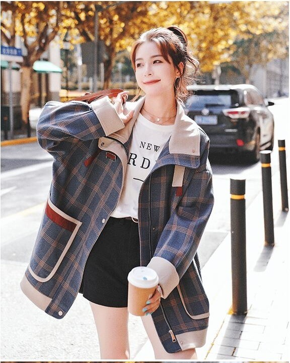 【送料無料】レディース 2カラー ジャケット ミディアム丈 チェック柄 襟付き 長袖 【送料無料】レディース 2カラー ジャケット ミディアム丈 チェック柄 襟付き 長袖