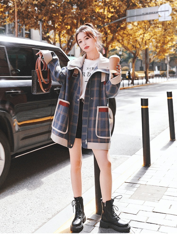 【送料無料】レディース 2カラー ジャケット ミディアム丈 チェック柄 襟付き 長袖 【送料無料】レディース 2カラー ジャケット ミディアム丈 チェック柄 襟付き 長袖