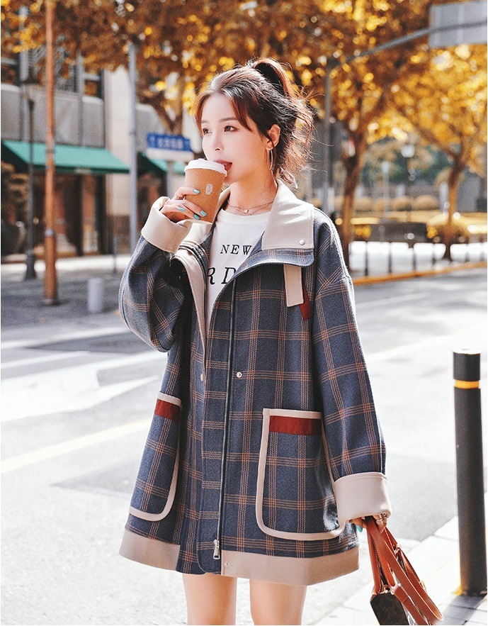 【送料無料】レディース 2カラー ジャケット ミディアム丈 チェック柄 襟付き 長袖 【送料無料】レディース 2カラー ジャケット ミディアム丈 チェック柄 襟付き 長袖