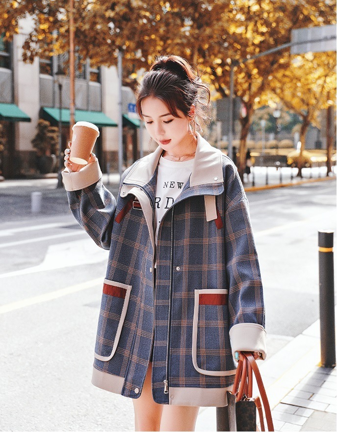 【送料無料】レディース 2カラー ジャケット ミディアム丈 チェック柄 襟付き 長袖 【送料無料】レディース 2カラー ジャケット ミディアム丈 チェック柄 襟付き 長袖