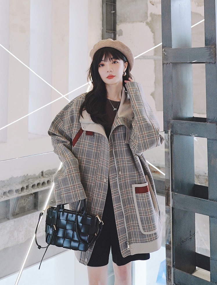 【送料無料】レディース 2カラー ジャケット ミディアム丈 チェック柄 襟付き 長袖 【送料無料】レディース 2カラー ジャケット ミディアム丈 チェック柄 襟付き 長袖