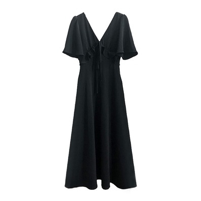 ワンピース ロング丈 半袖 Vネック 背中見せ デザイン 美ライン ラッフル フリル リボン 軽やか カラバリ スタイルアップ ドラマチック かわいい 大人可愛い きれいめ シンプル カジュアル 大人 ワンピース ロング丈 半袖 Vネック 背中見せ デザイン 美ライン ラッフル フリル リボン 軽やか カラバリ スタイルアップ ドラマチック かわいい 大人可愛い きれいめ シンプル カジュアル 大人