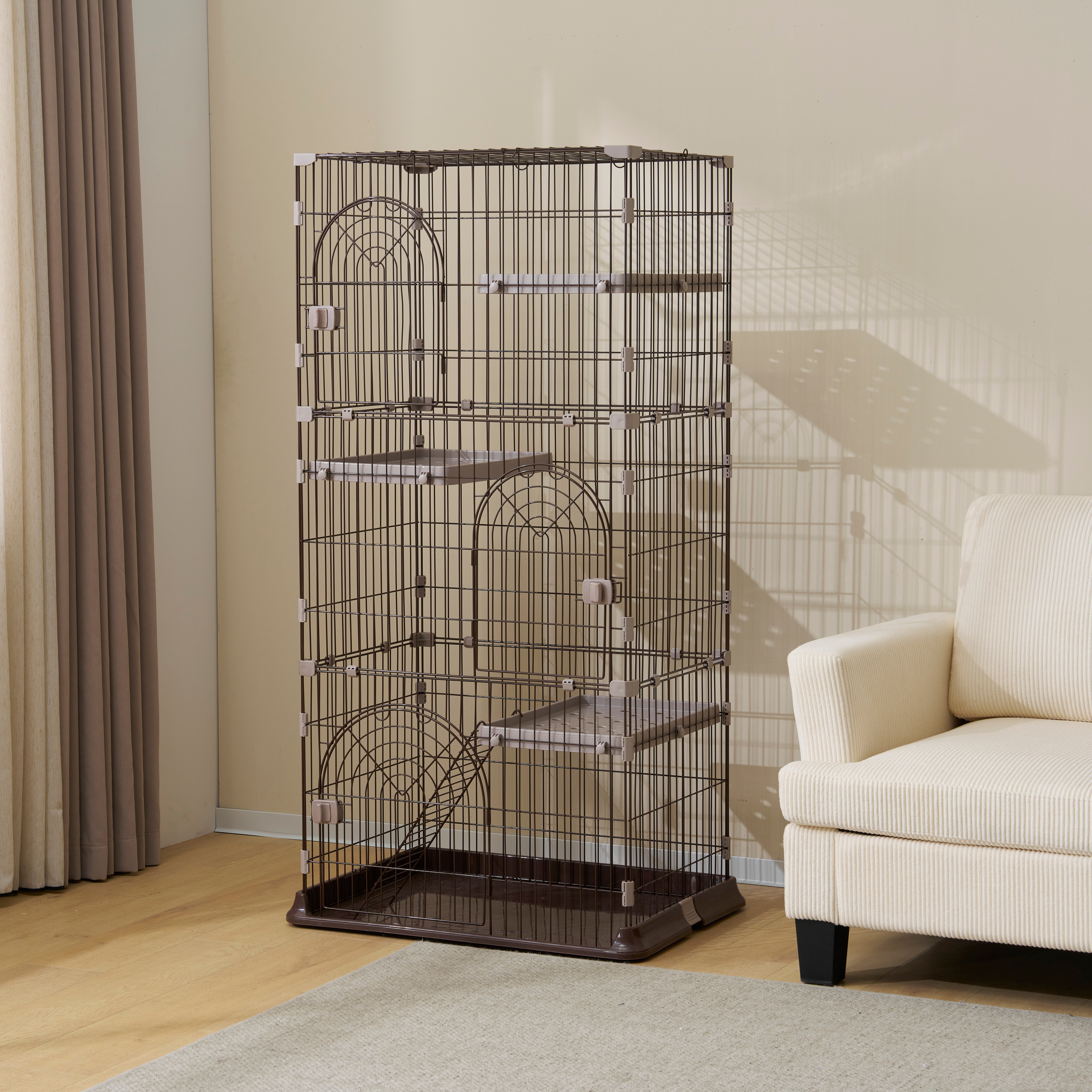 【国内出荷】おしゃれ 猫 ケージ キャットケージ 3段 猫ゲージ おしゃれ キャットハウス ネコ ハウス 多段 留守番 保護 脱走防止 多頭飼いペットケージ【ブラワン】【M サイズ】