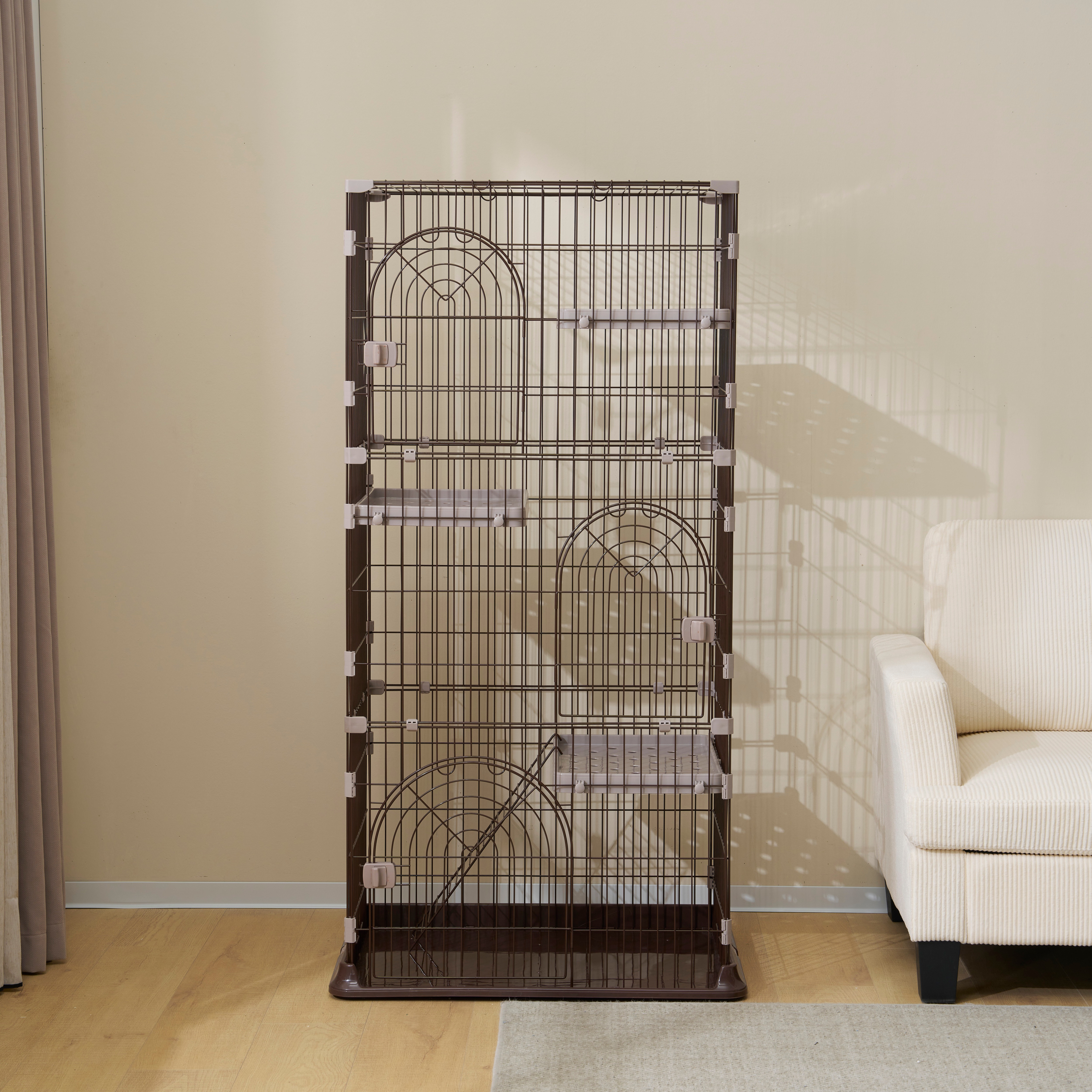 【国内出荷】おしゃれ 猫 ケージ キャットケージ 3段 猫ゲージ おしゃれ キャットハウス ネコ ハウス 多段 留守番 保護 脱走防止 多頭飼いペットケージ【ブラワン】【M サイズ】