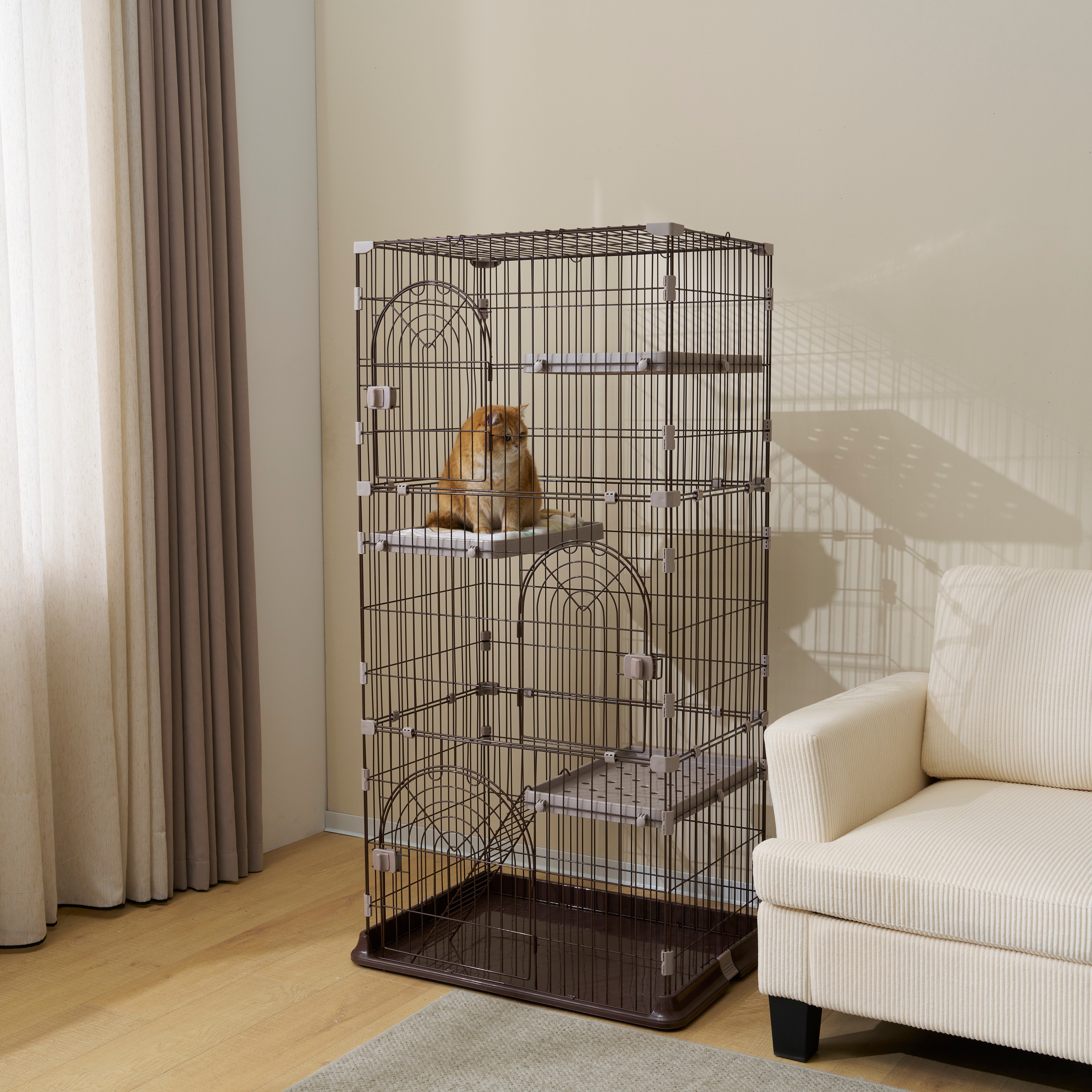 【国内出荷】おしゃれ 猫 ケージ キャットケージ 3段 猫ゲージ おしゃれ キャットハウス ネコ ハウス 多段 留守番 保護 脱走防止 多頭飼いペットケージ【ブラワン】【M サイズ】