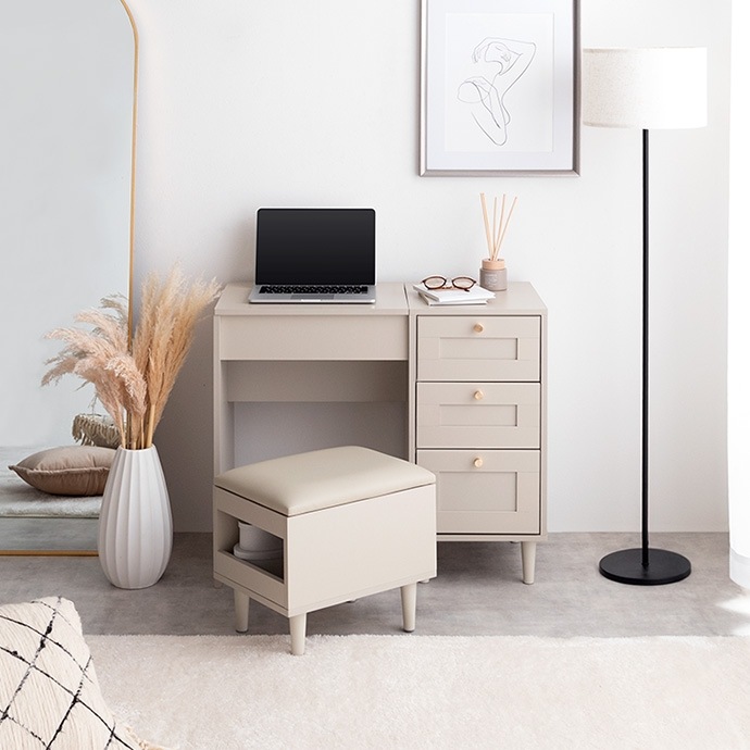 2wayドレッサーデスク + スツールセット 幅80cm コンセント USBポート付き 引出し収納 ドレッサーテーブル 化粧台