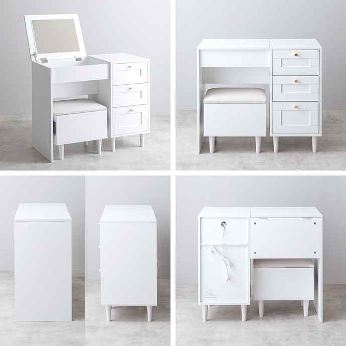 2wayドレッサーデスク + スツールセット 幅80cm コンセント USBポート付き 引出し収納 ドレッサーテーブル 化粧台