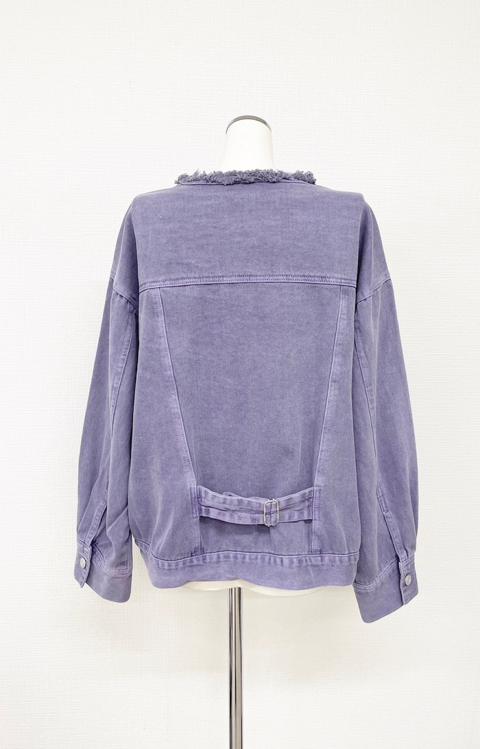 No-Collar Oversized Denim Jacket（Purple） A,D,G レディース