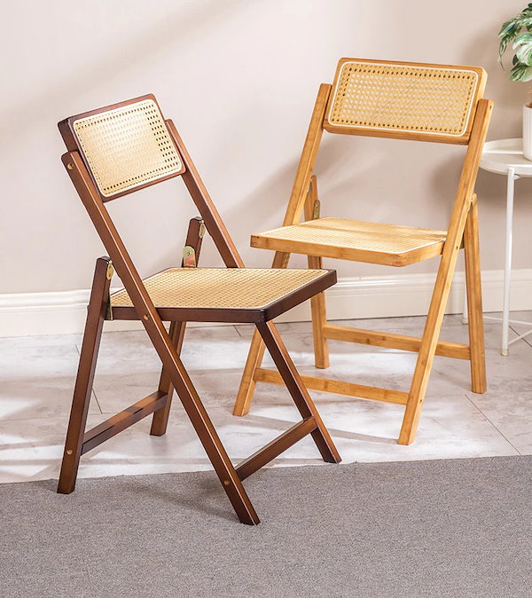 Qoo10] ダイニングチェア 北欧レトロ籐 無垢材シ