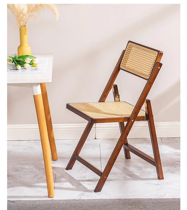 Qoo10] ダイニングチェア 北欧レトロ籐 無垢材シ
