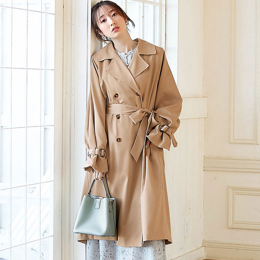 [最安値挑戦]！ウエストリボン付ベーシックトレンチコート レディース 春 コート ジャケット M-3L