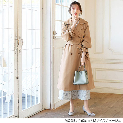 [最安値挑戦]！ウエストリボン付ベーシックトレンチコート レディース 春 コート ジャケット M-3L