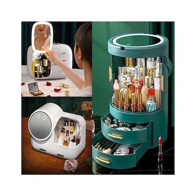 LEDライト付き化粧品収納 回転鏡付 化粧品整理 クケース メイク収納 化粧品ケース メイク道具 LEDライト付き化粧品収納 回転鏡付 化粧品整理 クケース メイク収納 化粧品ケース メイク道具