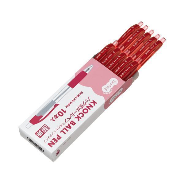 （まとめ） TANOSEE ノック式油性ボールペン（なめらかインク） 0.7mm 赤 1セット（50本） 2セット