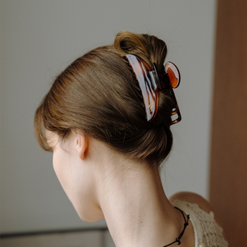 HAS HA018 ベーシック ロゴ入りヘアクリップ ブラウン ギフトボックス o