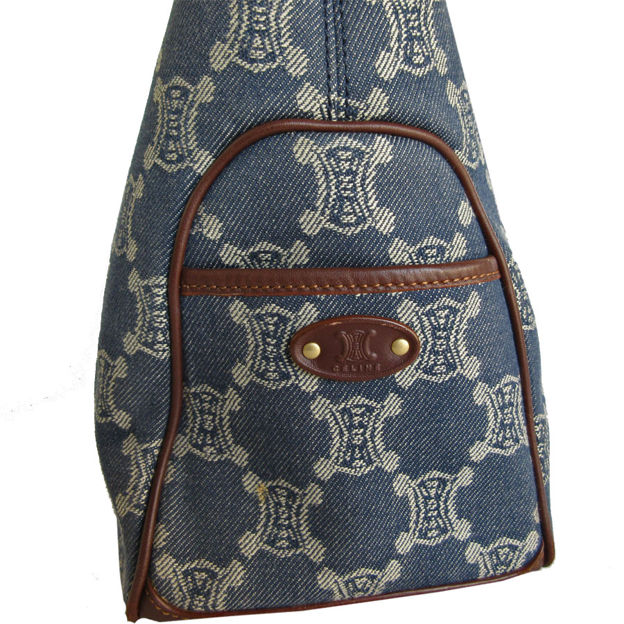 セリーヌ CELINE ハンドバッグ ブギーバッグ キャンバス/レザー インディゴブルー/ブラウン ゴールド レディース s0235g