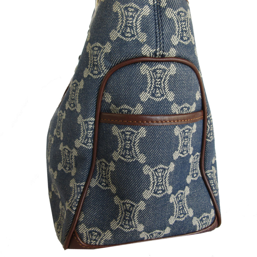 セリーヌ CELINE ハンドバッグ ブギーバッグ キャンバス/レザー インディゴブルー/ブラウン ゴールド レディース s0235g