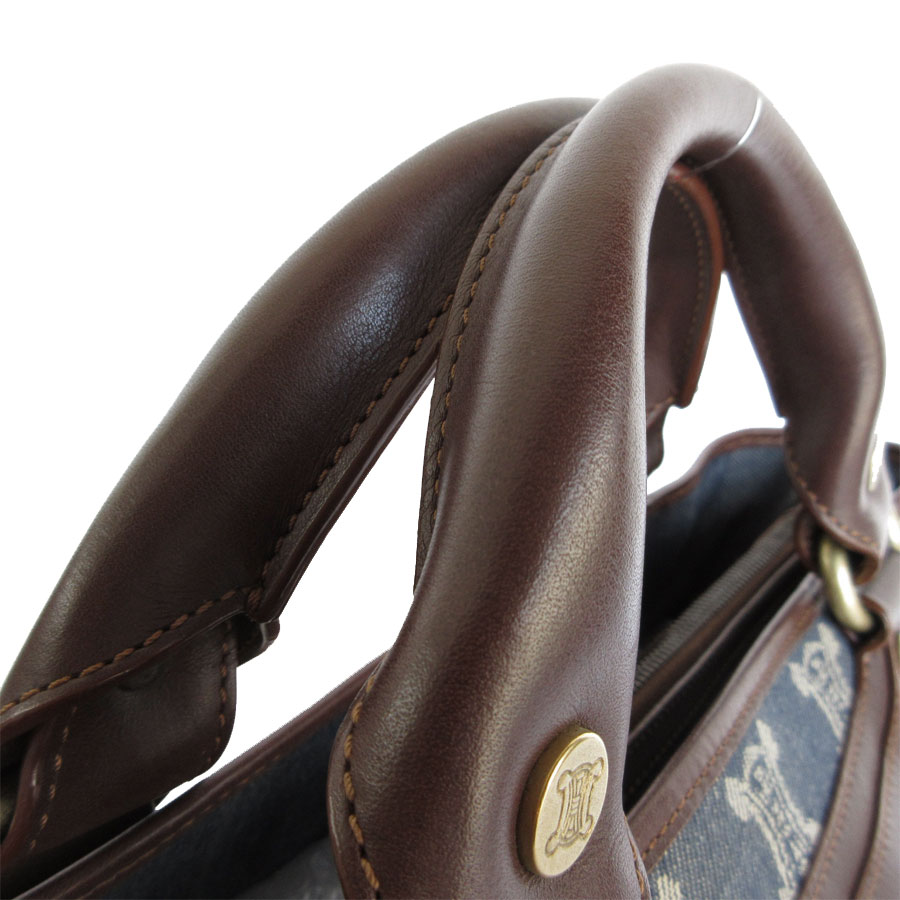 セリーヌ CELINE ハンドバッグ ブギーバッグ キャンバス/レザー インディゴブルー/ブラウン ゴールド レディース s0235g