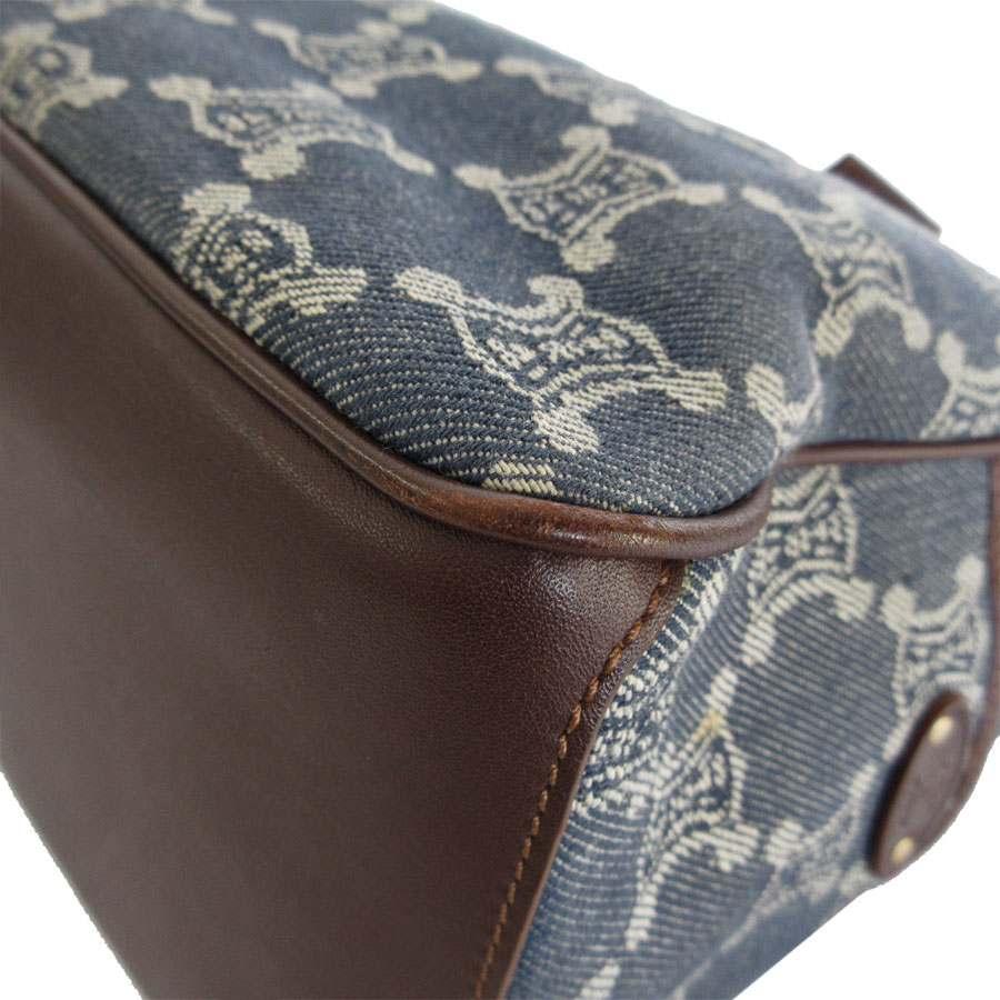 セリーヌ CELINE ハンドバッグ ブギーバッグ キャンバス/レザー インディゴブルー/ブラウン ゴールド レディース s0235g